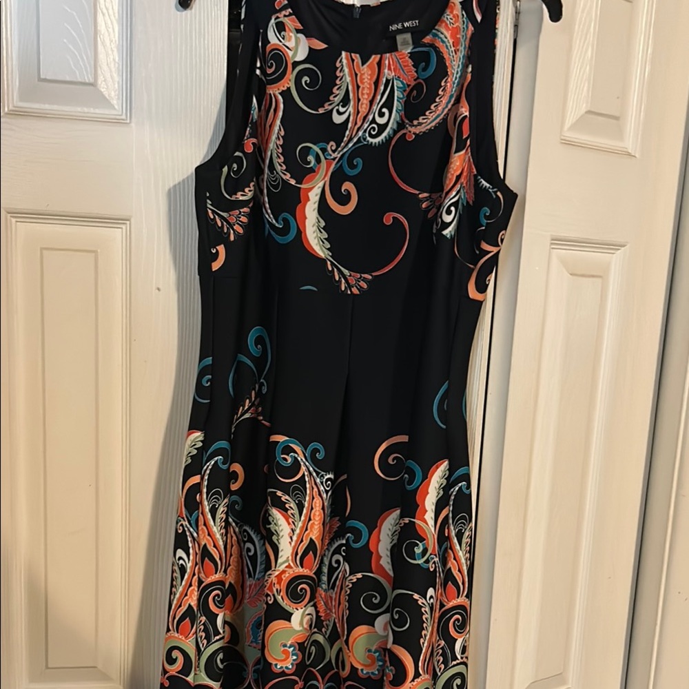 Nine West Black and Orange Fit and Flare Halter Dress